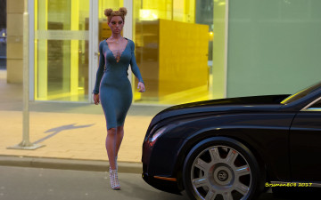 Картинка 3д+графика люди-авто мото+ people-+car+ +moto фон взгляд девушка