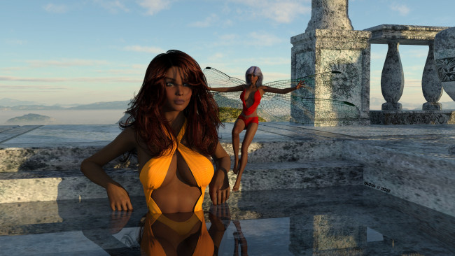 Обои картинки фото 3д графика, фантазия , fantasy, взгляд, девушка, фон