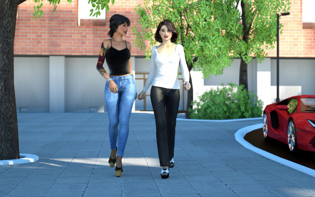 Обои картинки фото 3д графика, люди , people, фон, взгляд, девушки