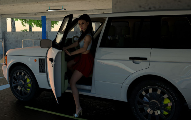 Обои картинки фото 3д графика, люди-авто, мото , people- car ,  moto, фон, взгляд, девушка