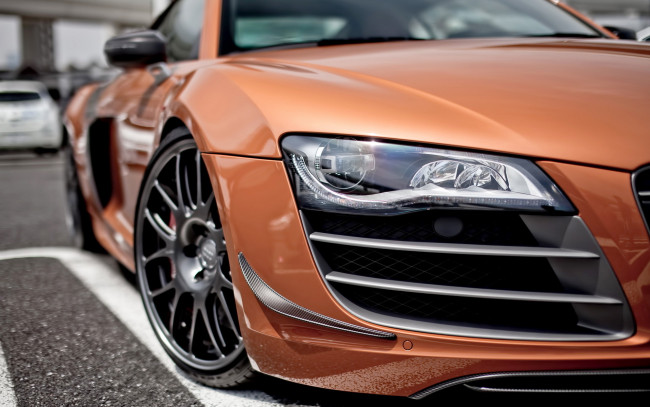 Обои картинки фото автомобили, фрагменты автомобиля, оранжевый, ауди, стоянка