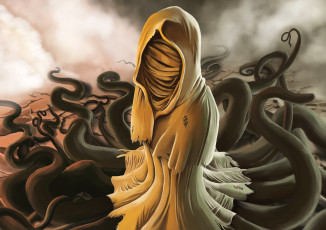 Картинка фэнтези существа существо фон маска щупальца