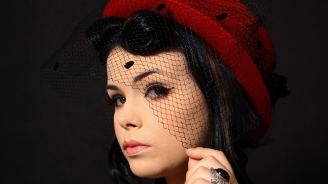 Обои картинки фото девушки, - лица,  портреты, шляпа, вуаль