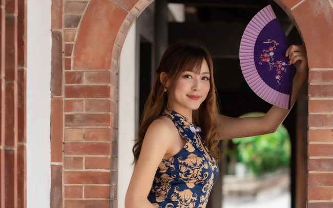 Обои картинки фото девушки, - азиатки, азиатка, веер