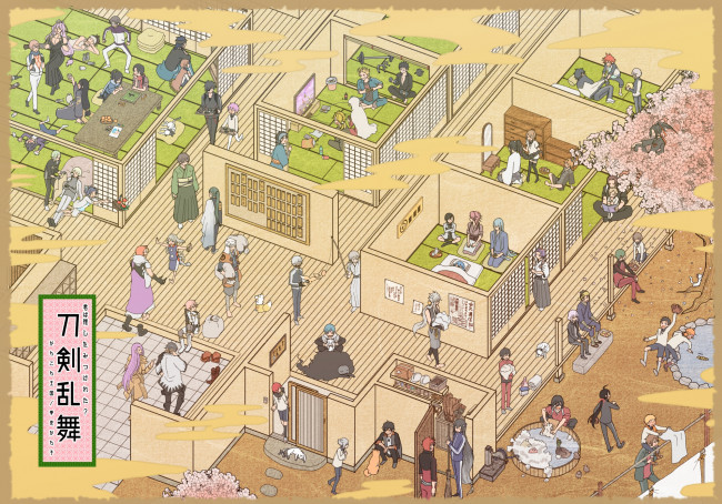 Обои картинки фото аниме, touken ranbu, танец, мечей