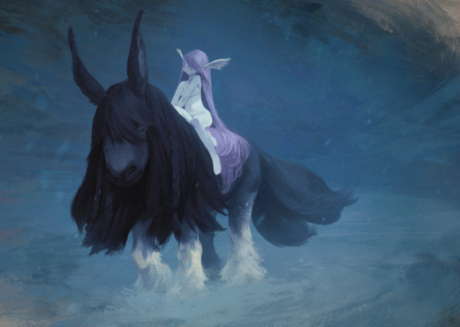 Обои картинки фото фэнтези, существа, девочка, мул, наездница