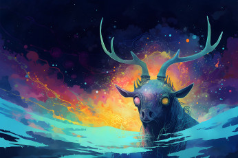 Картинка фэнтези существа разноглазый олень