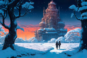 Картинка фэнтези замки зима снег
