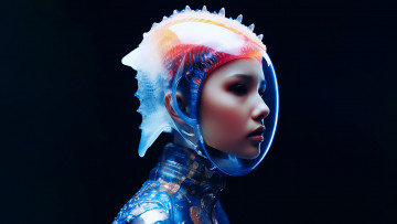 Картинка фэнтези девушки необычный шлем