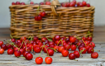 Картинка еда вишня +черешня корзина черешня ягоды