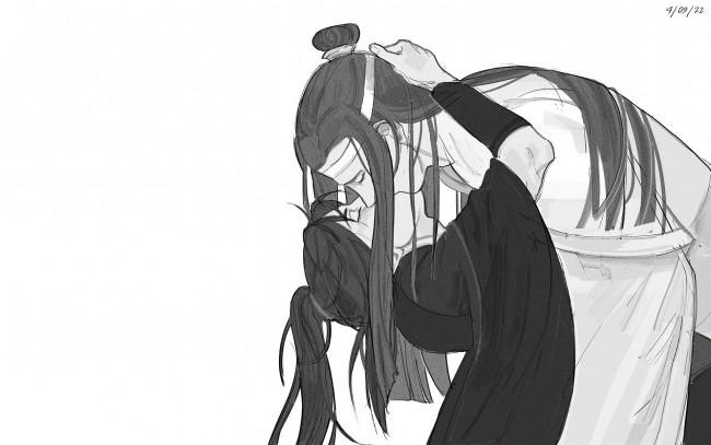 Обои картинки фото аниме, mo dao zu shi, вэй, усянь, лань, ванцзи, поцелуй