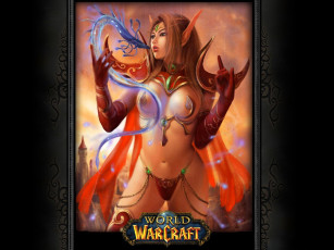 обоя видео игры, world of warcraft, девушка, эльфийка, плащ, дракон