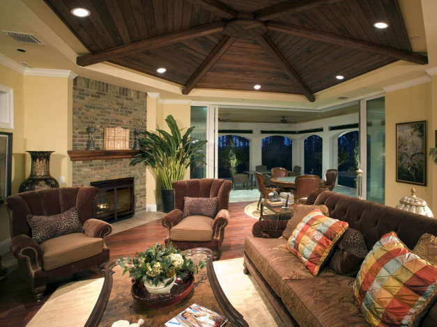 Обои картинки фото интерьер, гостиная, кресла, подушки