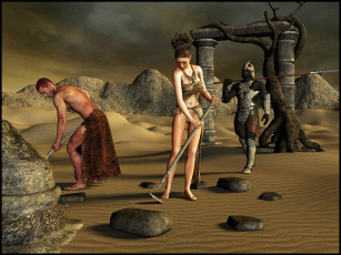 Картинка 3д графика people люди песок мужчина женщина камни