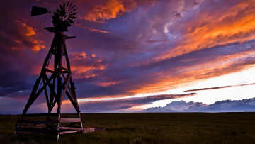 Картинка природа другое ветряк небо поле закат