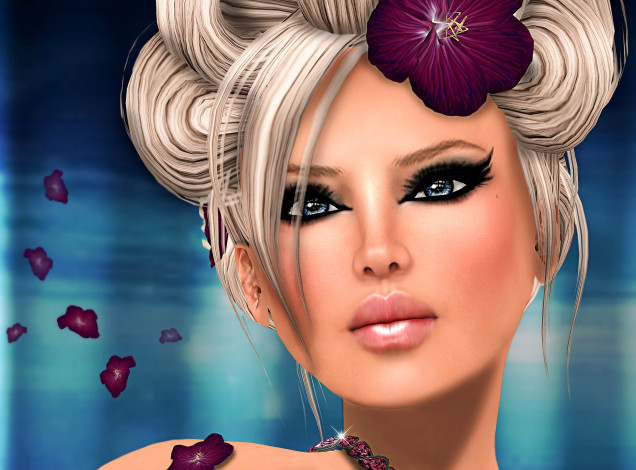 Обои картинки фото 3д, графика, portraits, портрет, блондинка, цветок, девушка, лицо