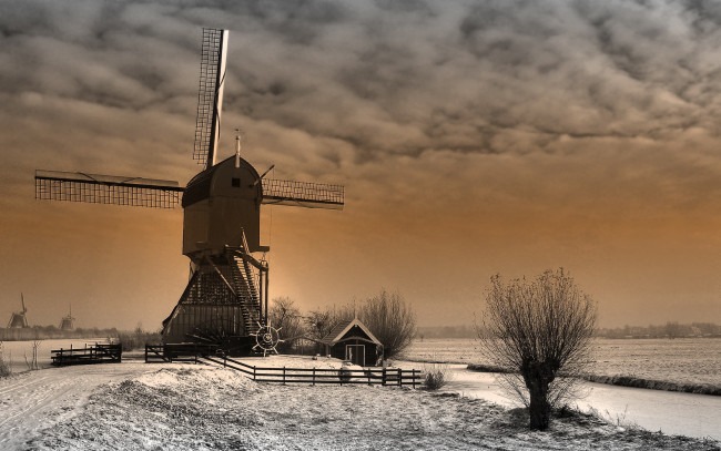 Обои картинки фото разное, мельницы, мельница, небо, пейзаж