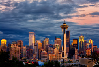 Картинка города сиэтл сша панорама здания телебашня