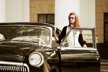 Картинка автомобили авто+с+девушками девушка авто ретро очки