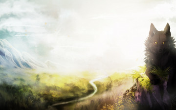 Картинка рисованные животные +волки природа серый небо зверь волк