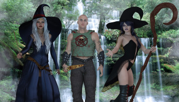 Картинка 3д+графика фантазия+ fantasy мужчина оружие фон взгляд девушки