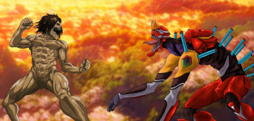 Картинка аниме животные +существа neon genesis evangelion battle combat fight anime alien asiatic eren shingeki no kyojin attack on titan oriental japanese manga