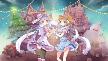 Картинка аниме зима +новый+год +рождество девушки фон взгляд