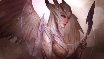 Картинка фэнтези ангелы девушка фон крылья взгляд