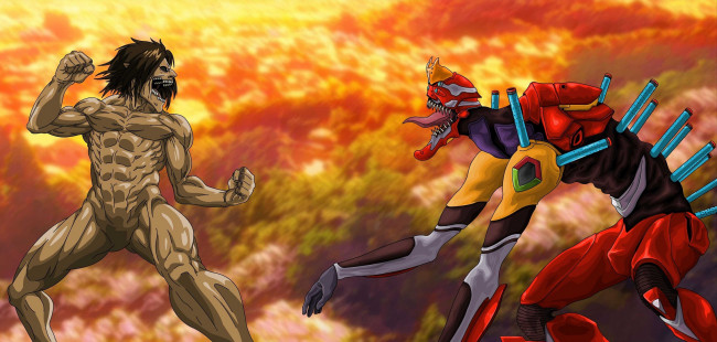 Обои картинки фото аниме, животные,  существа, neon, genesis, evangelion, battle, combat, fight, anime, alien, asiatic, eren, shingeki, no, kyojin, attack, on, titan, oriental, japanese, manga