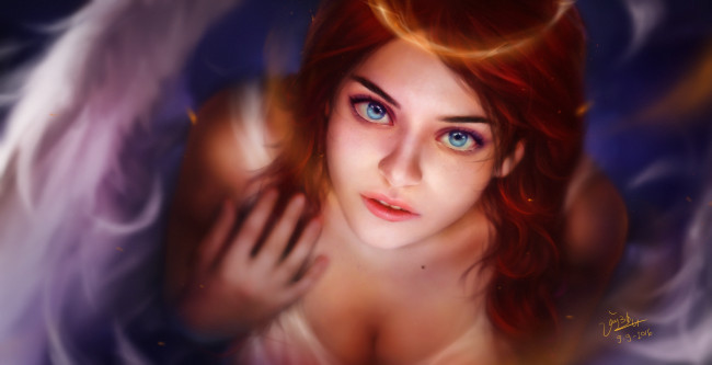 Обои картинки фото фэнтези, ангелы, ангел, девушка, ninen, cat