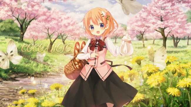 Обои картинки фото аниме, gochuumon wa usagi desu ka, фон, взгляд, девушка