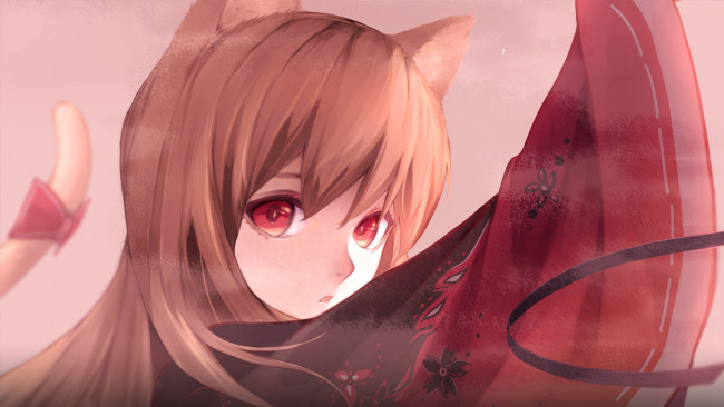 Обои картинки фото аниме, spice and wolf, фон, взгляд, девушка