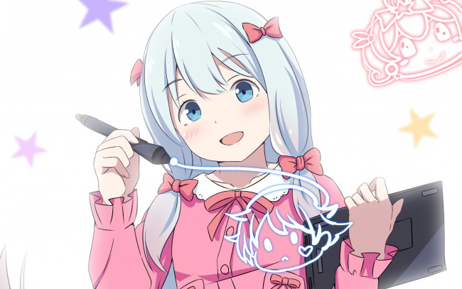 Обои картинки фото аниме, eromanga-sensei, девушка, взгляд, фон