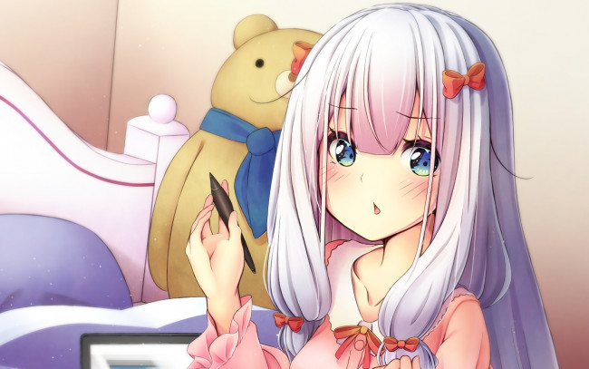 Обои картинки фото аниме, eromanga-sensei, фон, взгляд, девушка