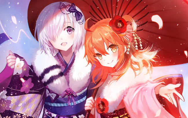 Обои картинки фото аниме, fate, stay night, девушки, взгляд, фон