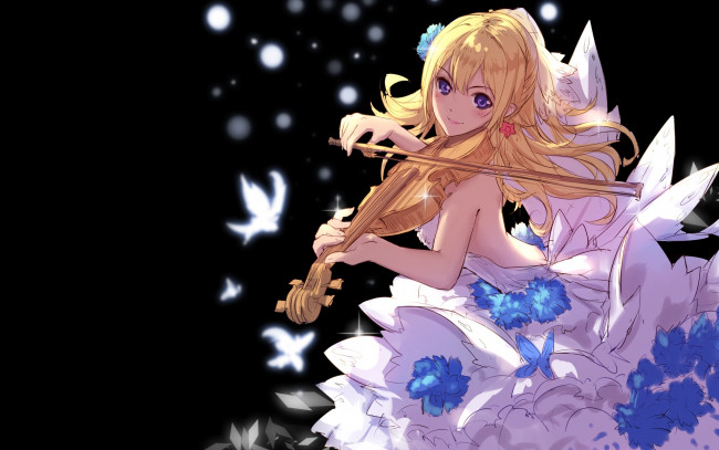 Обои картинки фото аниме, shigatsu wa kimi no uso, фон, взгляд, девушка