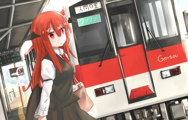 Обои картинки фото аниме, touhou, взгляд, девушка, фон