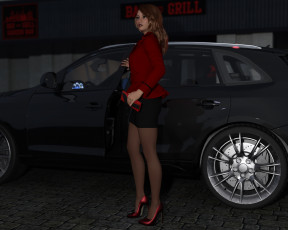 Картинка 3д+графика люди-авто мото+ people-+car+ +moto фон взгляд девушка