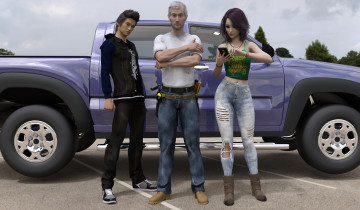 Картинка 3д+графика люди-авто мото+ people-+car+ +moto взгляд девушка фон