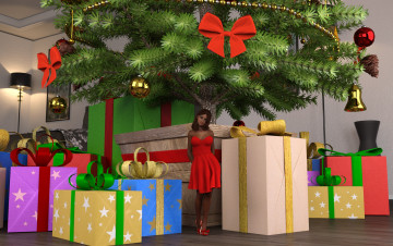 Картинка 3д+графика праздники+ holidays девушка фон взгляд