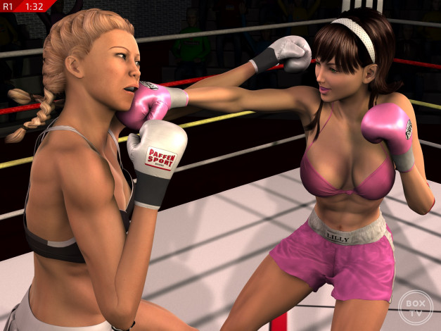 Обои картинки фото 3д графика, спорт , sport, бокс, ринг, фон, взгляд, девушки