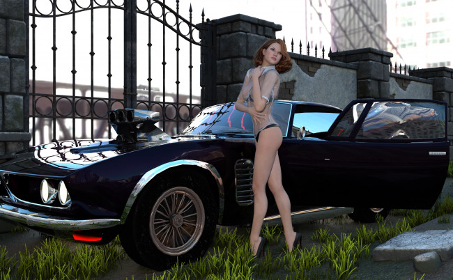Обои картинки фото 3д графика, люди-авто, мото , people- car ,  moto, фон, девушка, взгляд