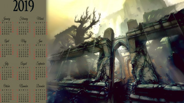 Картинка календари фэнтези дерево здание