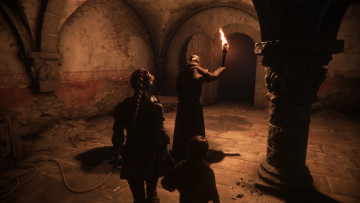 Картинка видео+игры a+plague+tale +innocence храм мальчик факел монах девушка