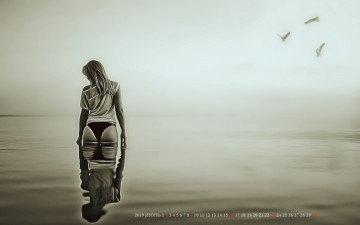 Картинка календари компьютерный+дизайн водоем девушка отражение