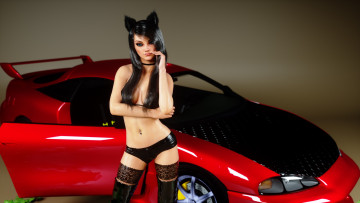 Картинка 3д+графика существа+ creatures девушка фон взгляд ушки автомобиль чулки