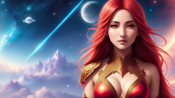 Картинка девушка+-+girl фэнтези девушки space girl fantasy red hair art digital futuristic stable diffusion neuronet ai
