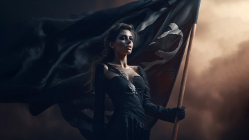 Картинка рисованное люди нейросетевые девушки нейросети девушка с флагом