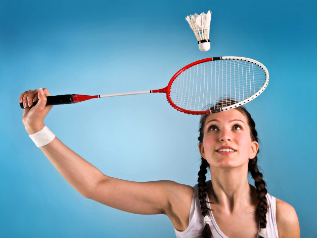 Обои картинки фото спорт, - другое, бадминтон, ракетка, волан, девушка, лицо