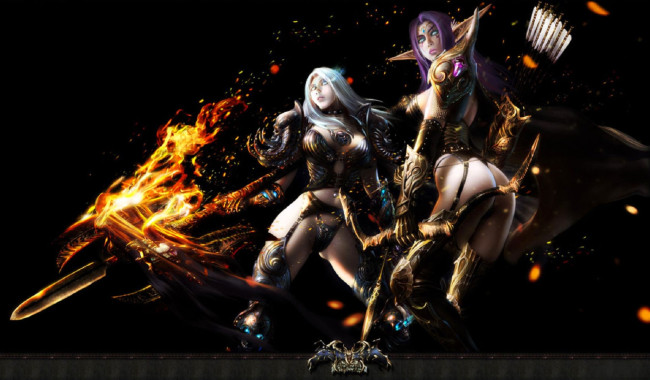 Обои картинки фото видео игры, world of warcraft, девушки, эльфийки, оружие